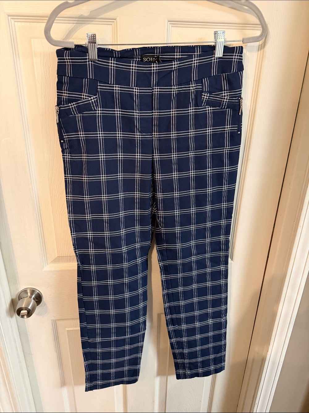 Soho Navy Blue Plaid Capris